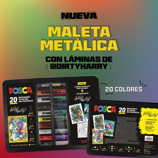 Maletín de rotuladores posca colores con purpurina y metalizados