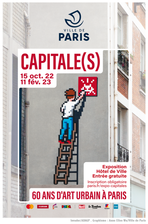 exposition CAPITALE(S) Photo : Invader/ADAGP . Graphisme : Anne Elise Wu/Ville de Paris